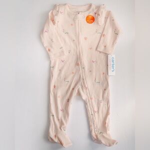 Carter’s Pink Ribbed Floral Footie Pajamas 9M NWT 2-Way Zip